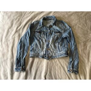 American Eagle Denim Trucker Jacket Womens Large L-G Blue Cropped Medium Wash
